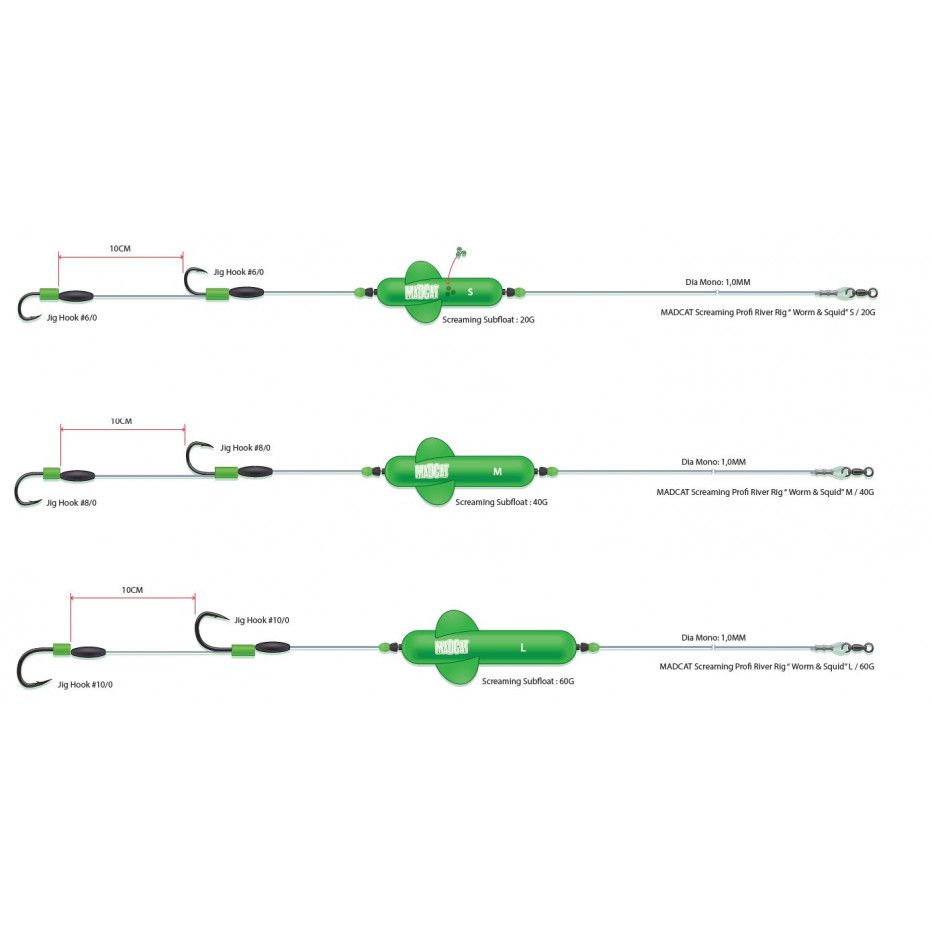 Rig Madcat Screaming Profi River Rigs Worm & Squid