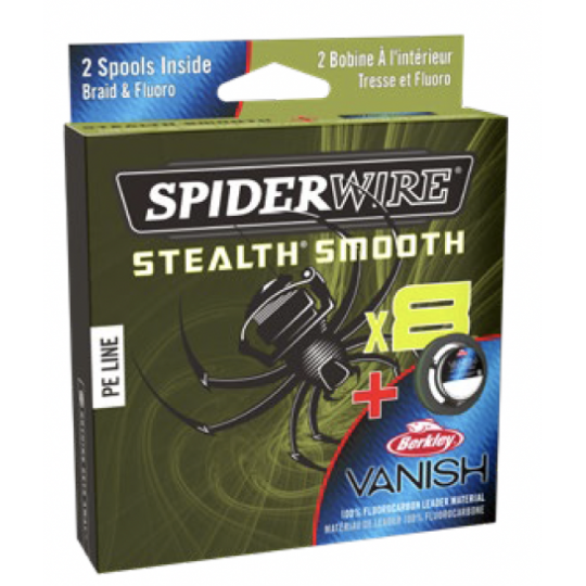 Pack Geflochtene Angelschnur und Fluoro Spiderwire Stealth Smooth x8 Duo Spule