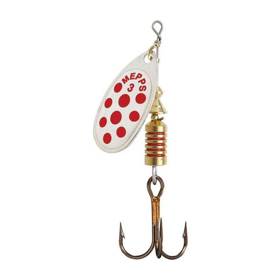 Blinker Mepps Aglia Rote Punkte Silber