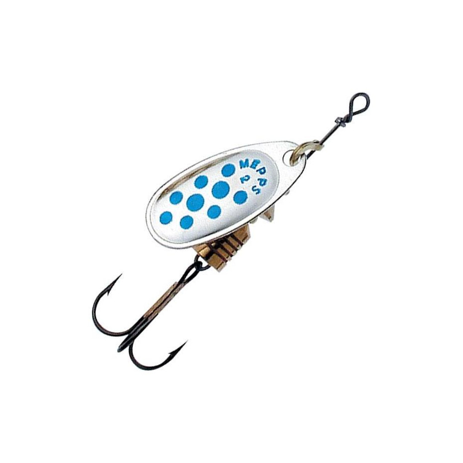 Blinker Mepps Comet Silber Blaue Punkte