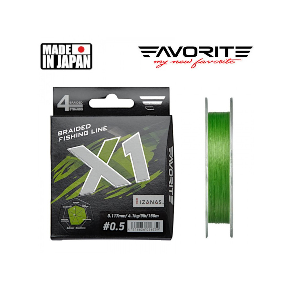 Geflochtene Angelschnur Favorite X1 PE 4X Light Green 150m