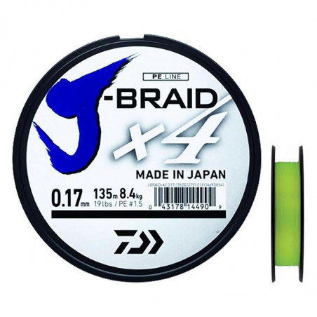 Geflochtene Angelschnur Daiwa J Braid X4 135m Gelb