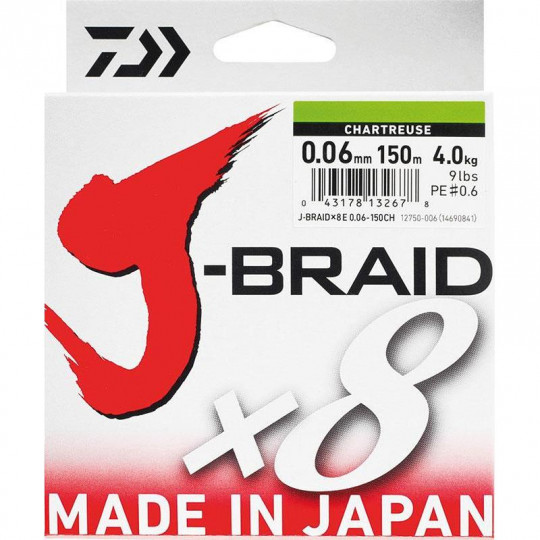 Geflochtene Angelschnur Daiwa J Braid X8 Chartreuse 150m