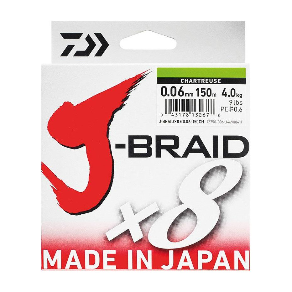 Geflochtene Angelschnur Daiwa J Braid X8 Chartreuse 150m
