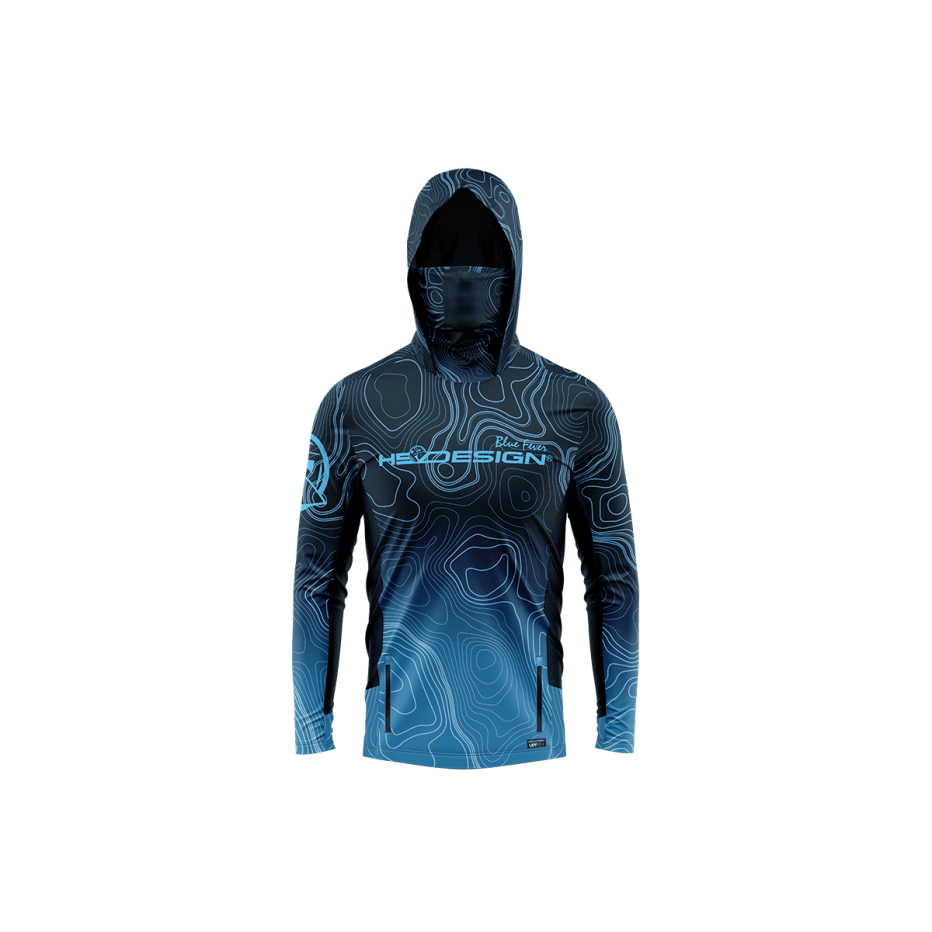 Camiseta con capucha UV Hot Spot Design Ocean Performance Bathymetry