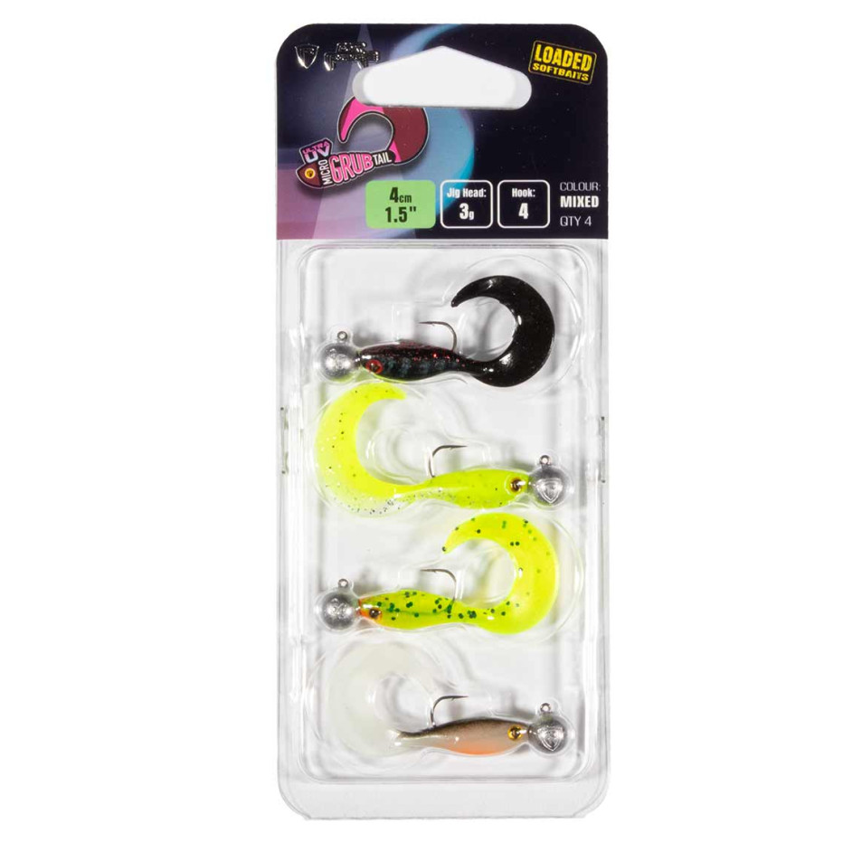 Gummifische Fox Rage Micro Grub Tail Gemischtes UV-Farbpaket Geladen