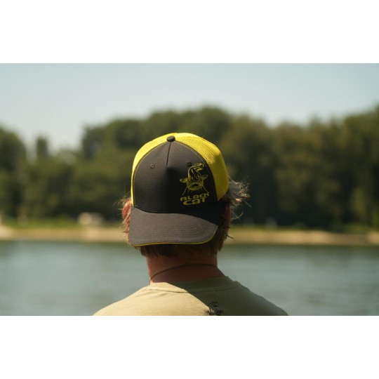 Kappe Black Cat Trucker Cap Schwarz und Gelb