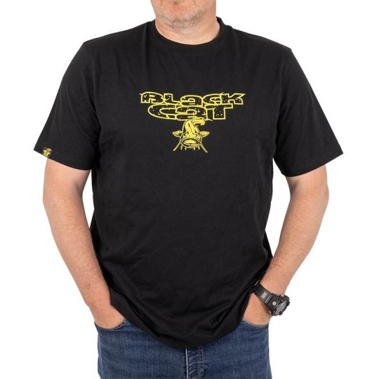 Camiseta Black Cat Logo Desgastado - Negro