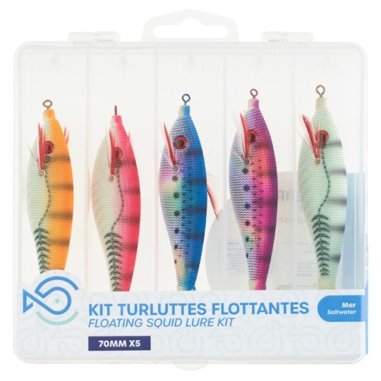 Kit 5 Schwimmende SRT Turluttes ideal für Tintenfisch und Kalmar