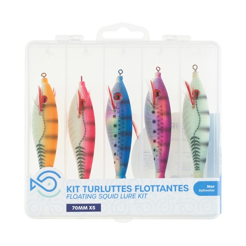 Kit 5 Schwimmende SRT Turluttes ideal für Tintenfisch und Kalmar