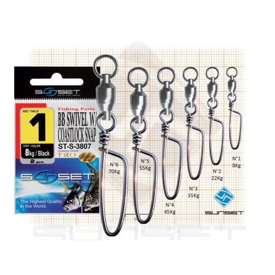 Emerillón grapa Sunset Coastlock BB Swivel - Hasta 70kg