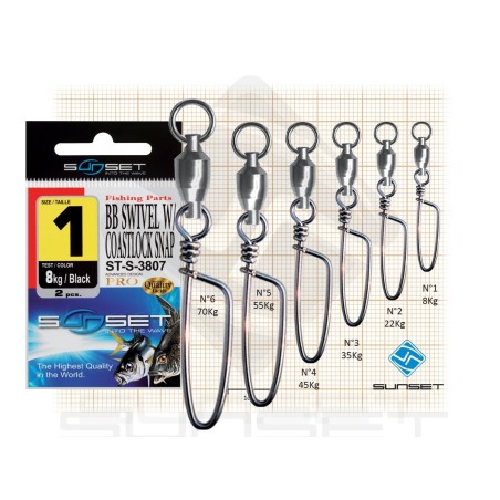 Emerillón grapa Sunset Coastlock BB Swivel - Hasta 70kg