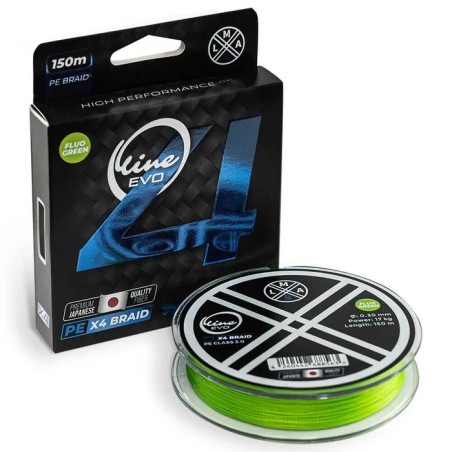 Hilo Trenzado LMAB O-Line Evo 4X 150m Fluo Verde | Alta visibilidad